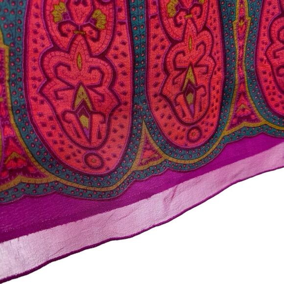 Anna Sui Anthropologie 100% Silk Printed Wrap Boho V Neck Pink Red Dress Size 8 - Picture 8 of 14